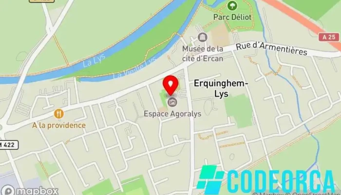 carte de Espace Agoralys. Salles Ercanscène et la Lucarne Salle de spectacles à Erquinghem-Lys